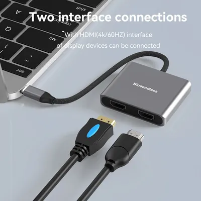 Blueendless TYP C auf Dual HDMI kompatibler USB C Hub Splitter 4K 60HZ Dual Screen Expantion für MacBook Handy PC