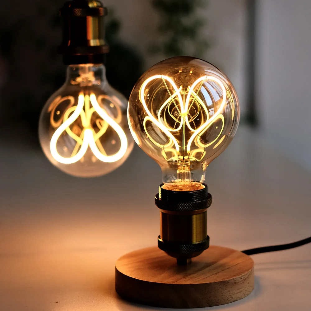 TIANFAN Vintage-LED-Birne, G95/G30, Edison-Birne, 4 W, dimmbar, 220 V, 110 V, E26, E27, Herz-Filament, dekorative Glühbirne, gelb, warm