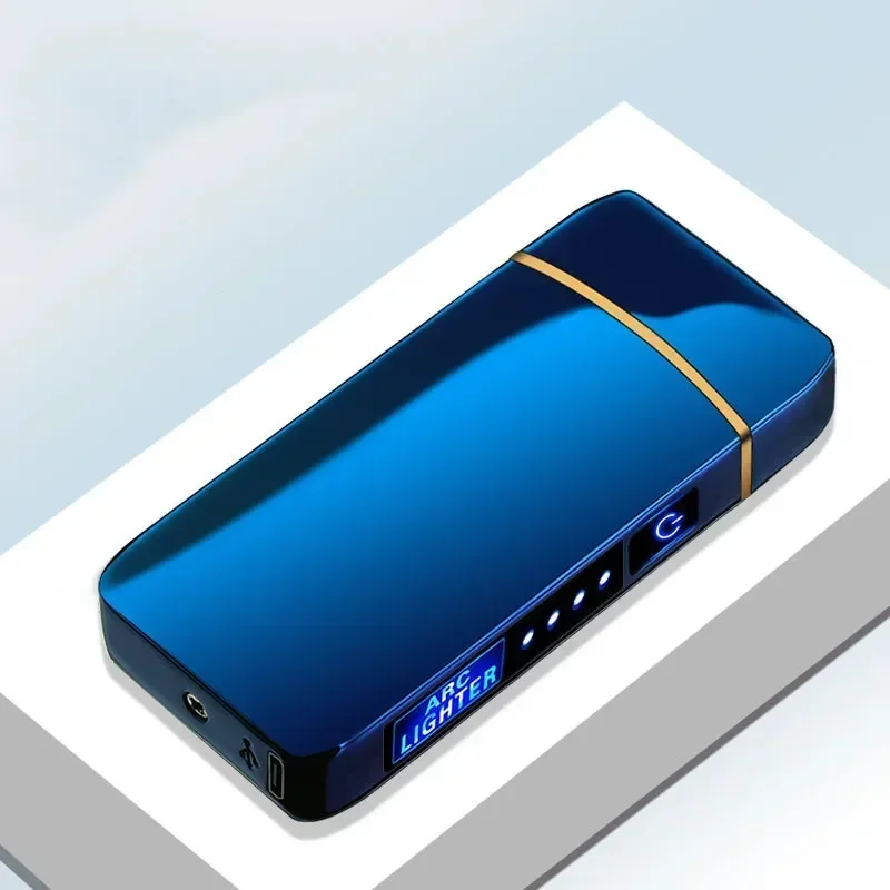 Heißer Verkauf Winddicht Elektrische Metall Feuerzeug Doppel Arc Flammenlose Plasma Leichter USB Aufladbare LED Power Display Touch Sensor Image