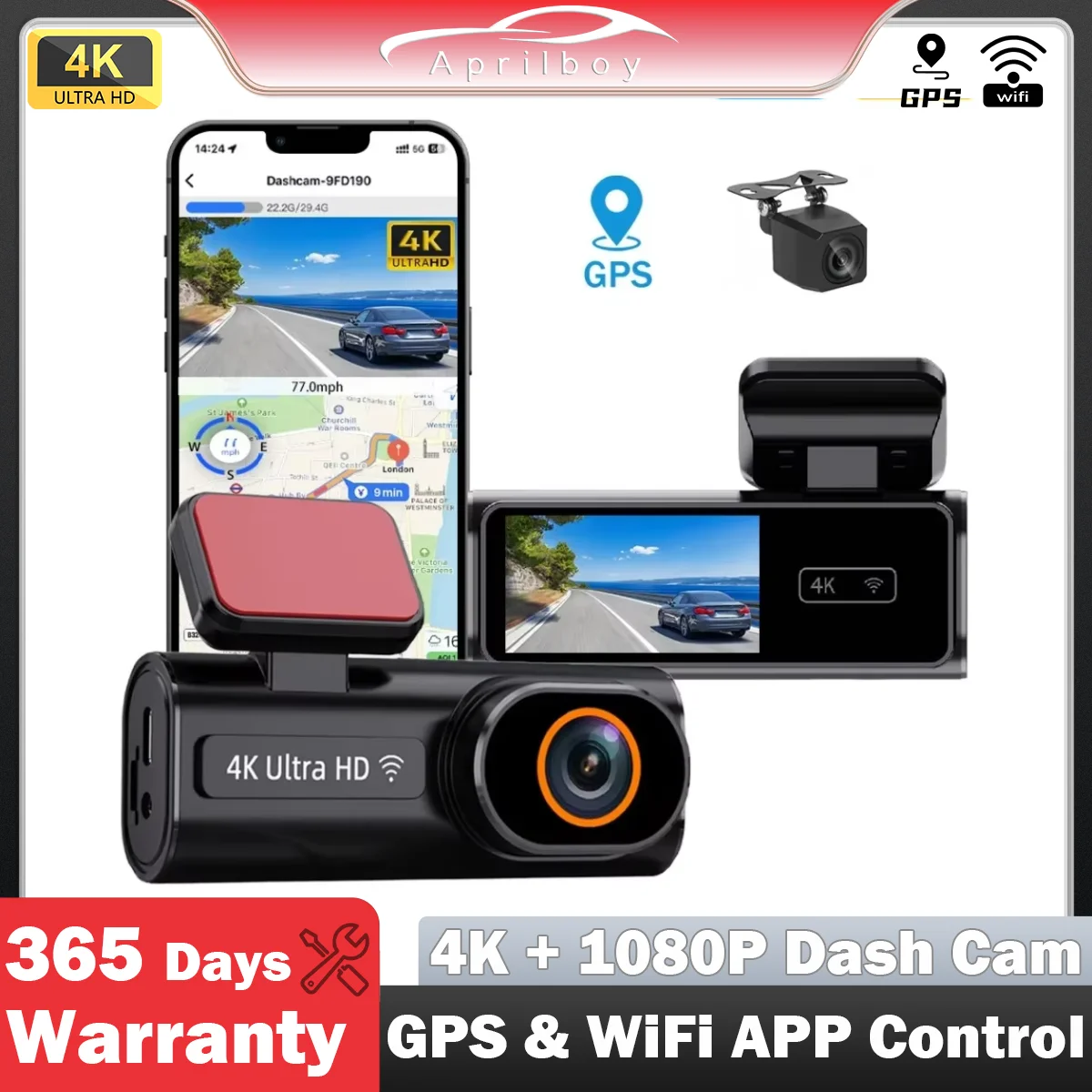 Aprilboy Dash Cam Vorne 4K Und Hinten 1080P Dual Objektiv WiFi GPS Auto Kamera Für 24H Parkplatz Monitor auto DVR Nachtsicht Recorder Image