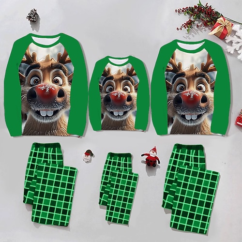 Pyjamas de Noël en famille Vêtements de Nuit Renne Rodolphe Plaid Tenues assorties à la famille Doux 2 pièces pour Homme Femmes Garçons Fille Adultes Enfant Noël Nouvel An la veille de Noël Vacances