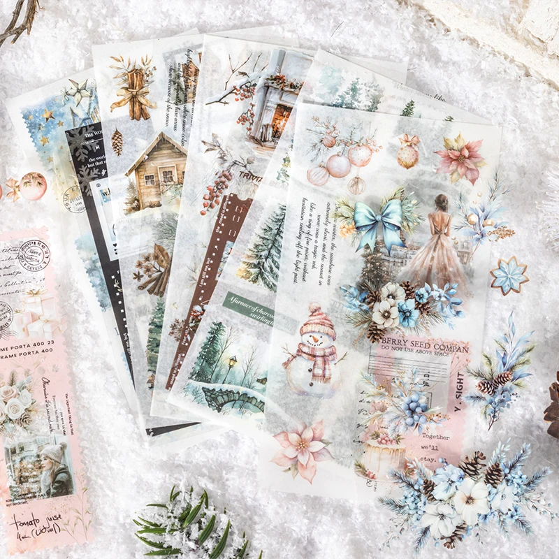 18 Stück PET gestanzte Aufkleber Buch Winter Landschaft Sammlung Dekor handgemachte Scrapbooking Material Tagebuch Album Bastelbedarf Image