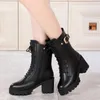 Winter Frauen Grobe Ferse Baumwolle Stiefel Outdoor wildleder anti-slip schuh Casual mittlere länge stiefel Bequeme mode damen schuhe Botas