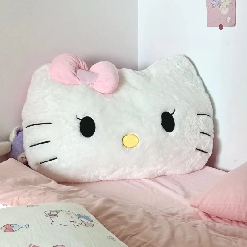 Sanrio Großes Hello Kitty Rückenkissen, gefülltes Anime-Sofabett, weißes Katzenkissen, kuschelige Plüschtiere, waschbar, Heimdekoration, Geschenke für Mädchen