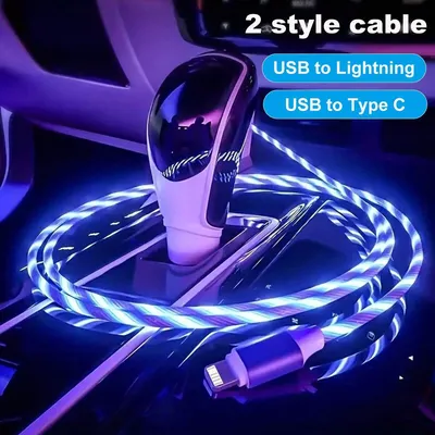 Streamer Charger Cable LED Light Up Lightning TypeC Cable USB Fast Charger Cord for iPhone 14 13 12 11 Pro Max X XS iPad 9 mini