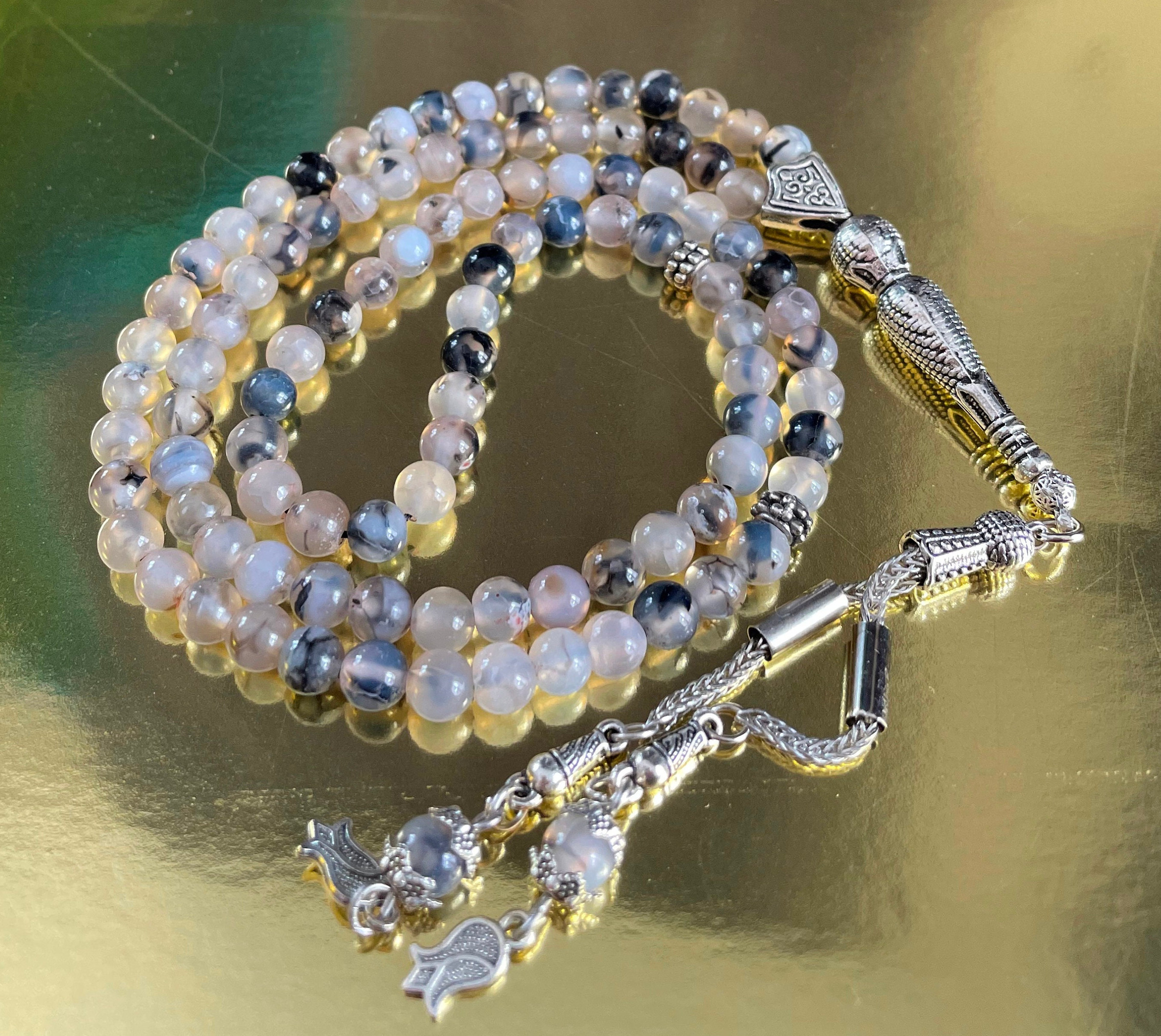 VERA agata bianca, perline di preghiera islamiche Aqeeq, pietra naturale 99 perline, Tasbih, Misbaha, Tasbeeh, rosario, Tasbih 99, Tasbih personalizza