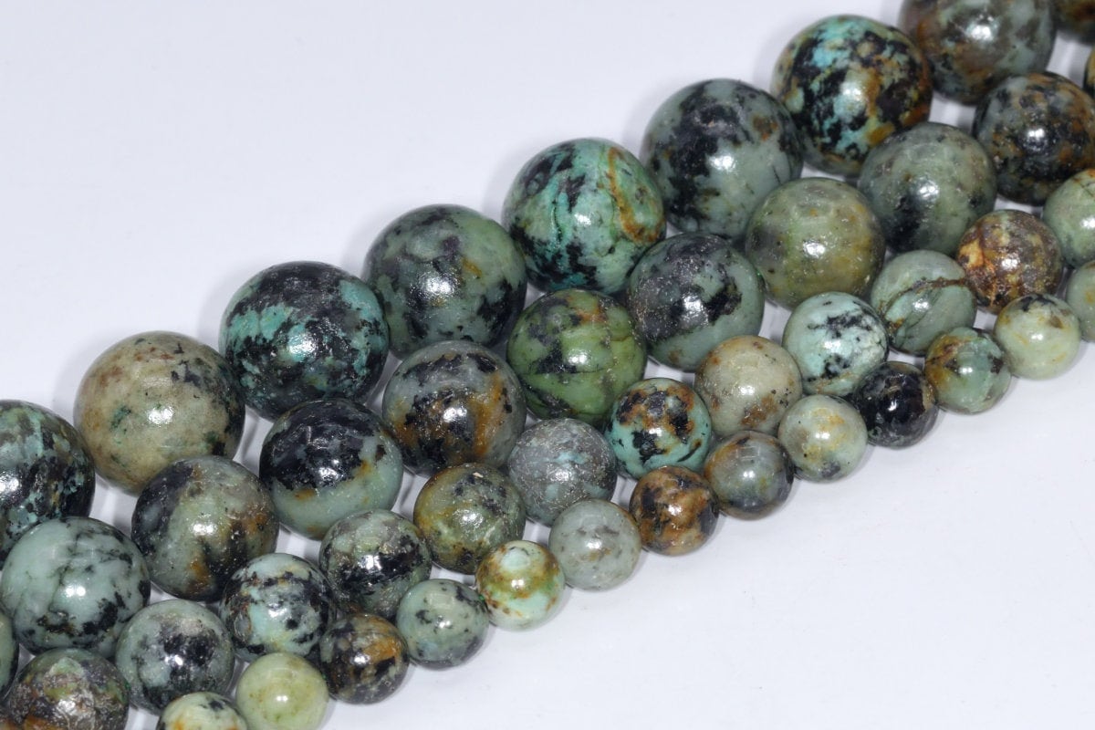 Perline di turchese africano di grado AAA, perline rotonde sciolte in pietra preziosa naturale autentica, 4 mm, 6 mm, 8 mm, 10 mm, 12 mm, opzioni di l