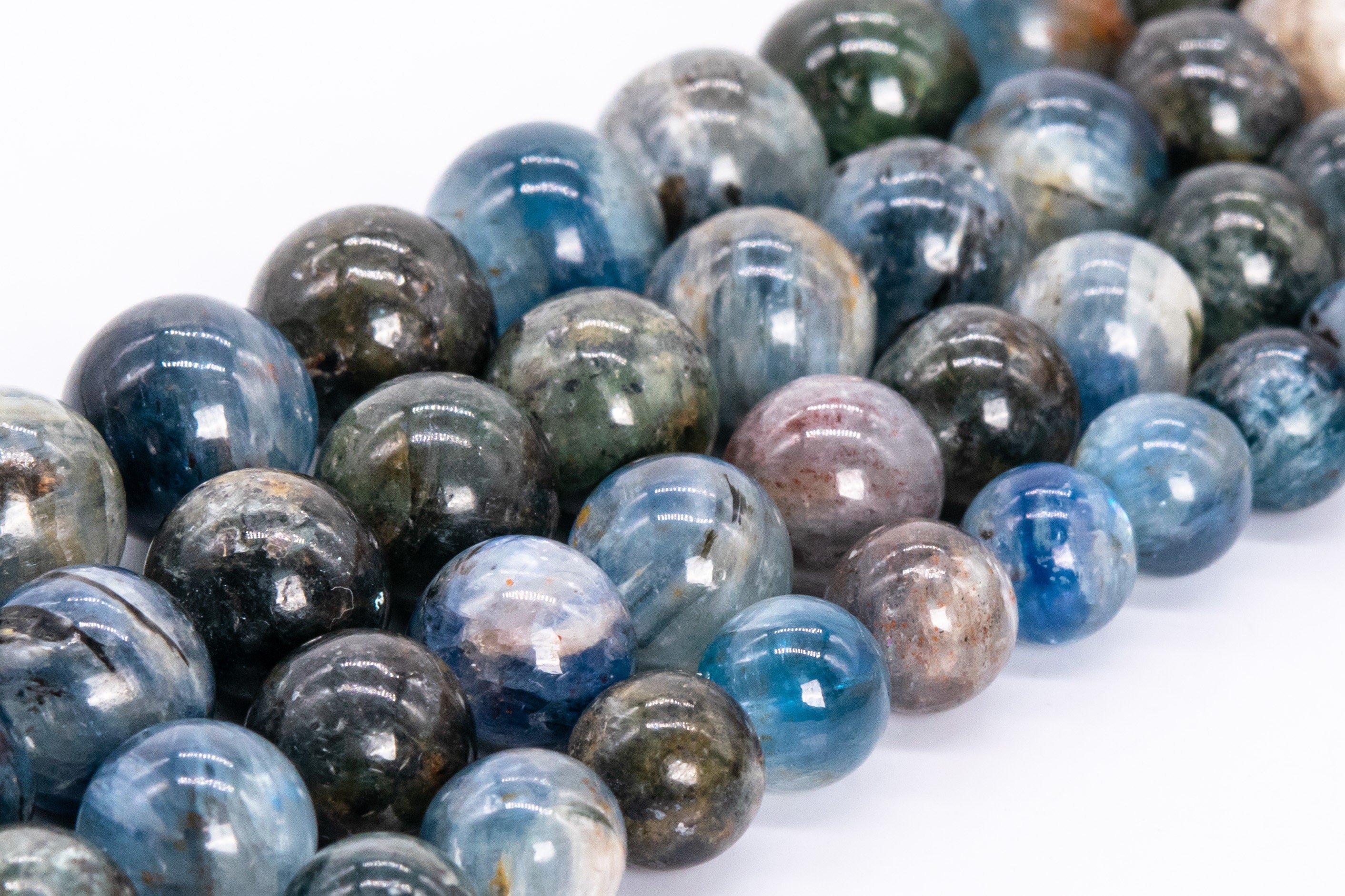 Perline di cianite blu verde intenso rare, perline rotonde sciolte di pietra preziosa naturale autentica di grado A, 5 mm, 6 mm, 7 mm, 8 mm, 9 mm, 10