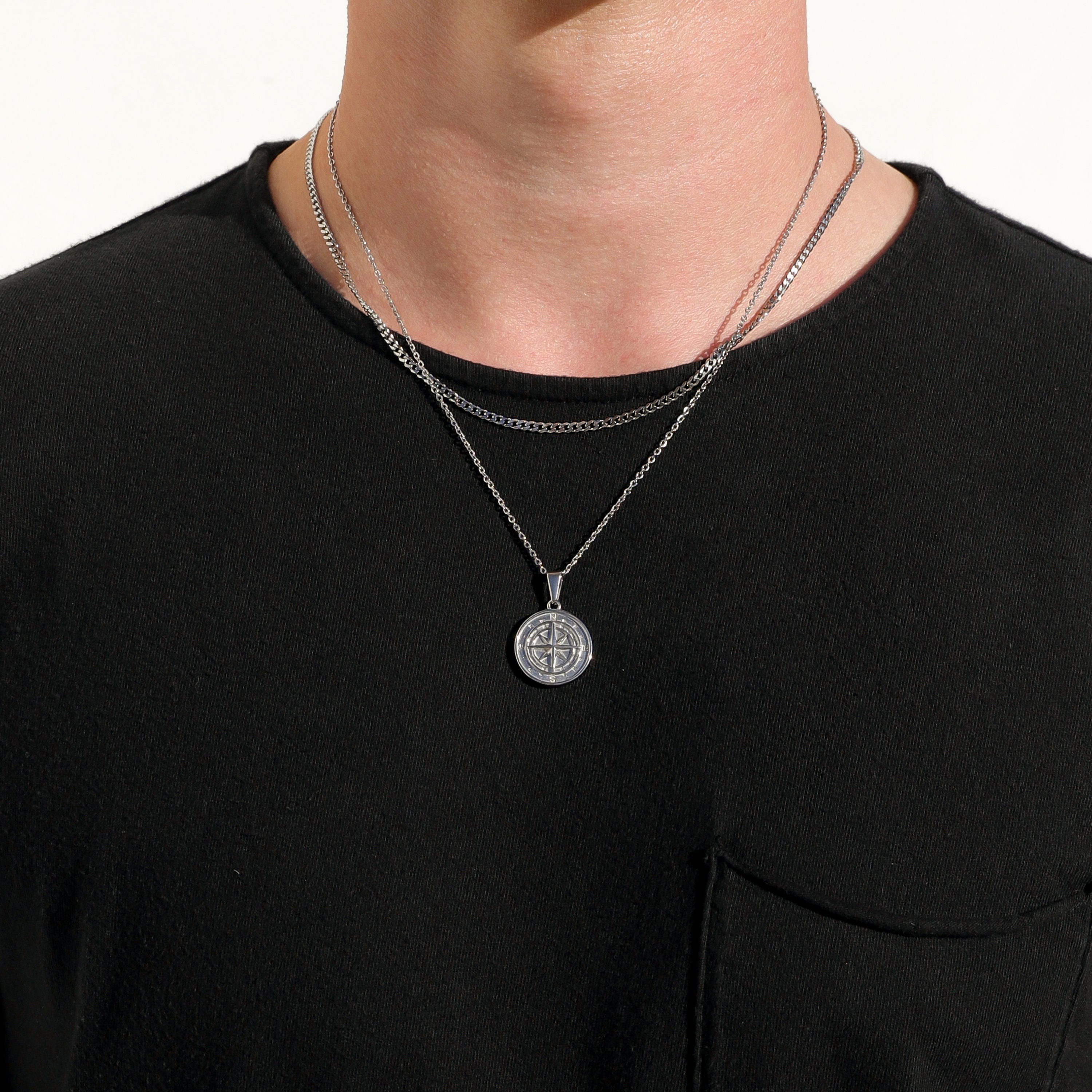 Collana con ciondolo a forma di stella polare e bussola in argento, collana da uomo con bussola, ciondolo ad ancora in argento, collana vintage per uo
