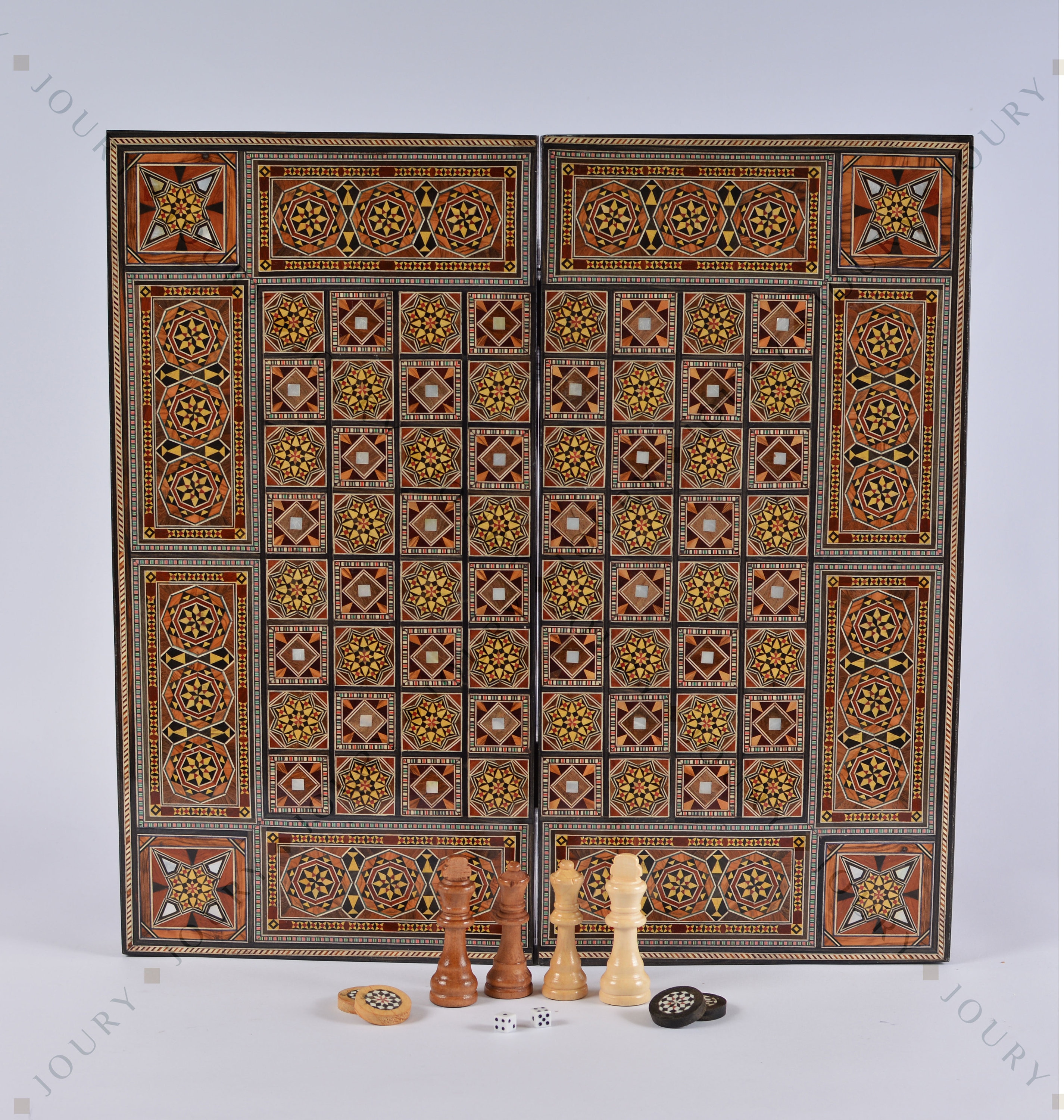 "Set di scacchi in legno da 21\" e set di backgammon, scacchiera fatta a mano, intarsio a mano con madreperla, scacchiera regalo"