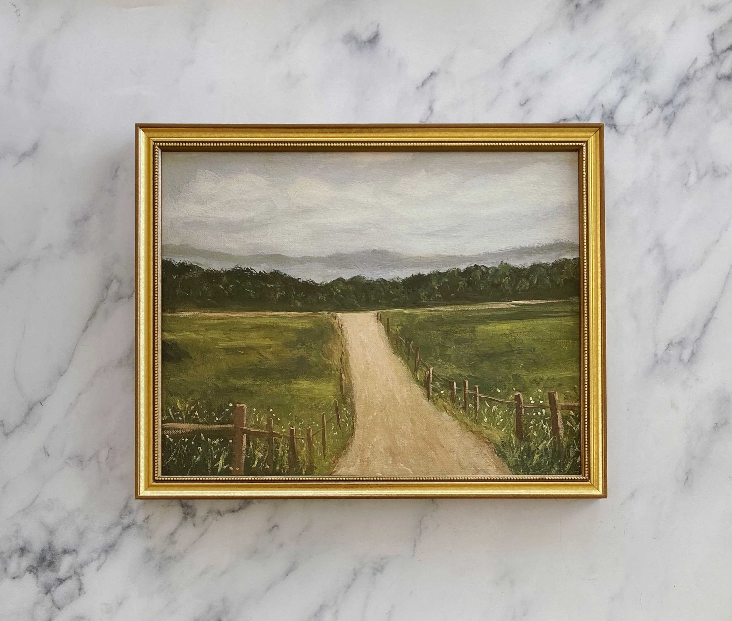 Stampa artistica QUIET ROAD - Stampa di pittura a olio senza cornice - Pittura a olio di paesaggio - Pittura a olio di paesaggio di campagna - Stampa