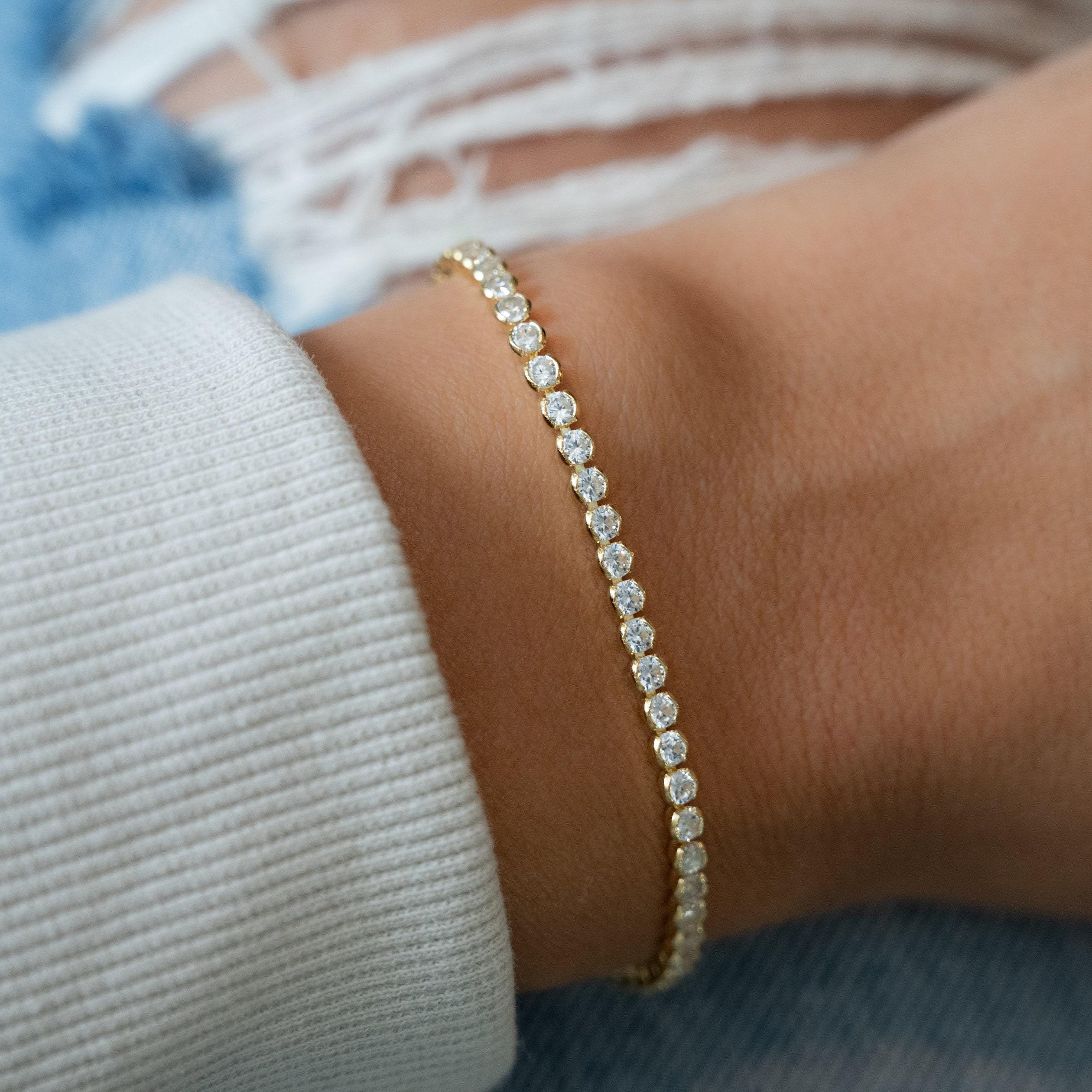 Bracciale tennis, bracciale tennis in oro, bracciale tennis con zirconi cubici, bracciale delicato, bracciale con diamanti, regalo per lei, bracciale