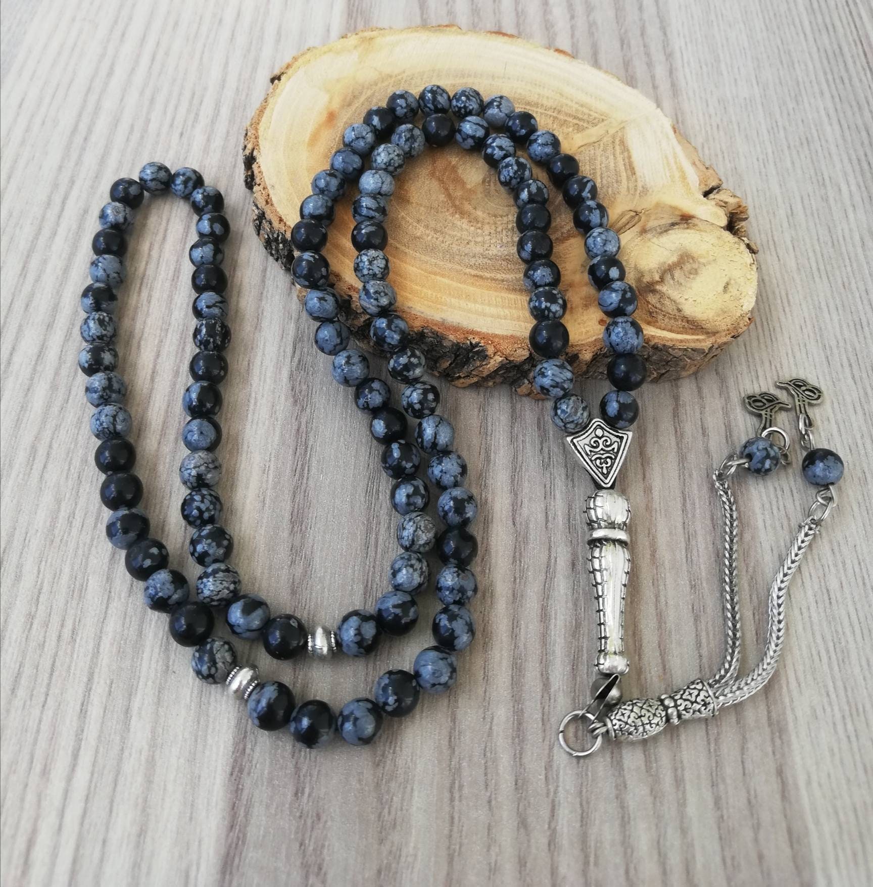 Perline di preghiera islamiche di ossidiana REALE, pietra naturale 99 perline, Tasbih, Misbaha, Tasbeeh, Rosario, Misbah, Tasbih 99, Tasbih personaliz