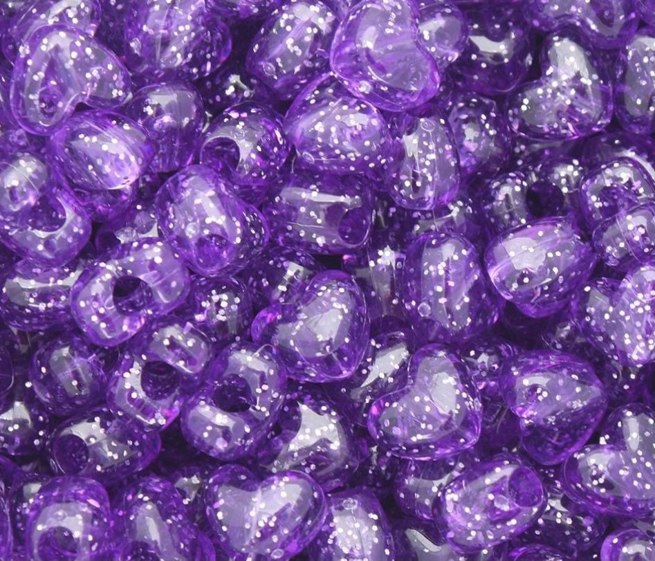 Perline a forma di cuore con glitter viola, perline Kandi, perline a forma di cuore, perline distanziatrici, perline carine, perline viola, cuore