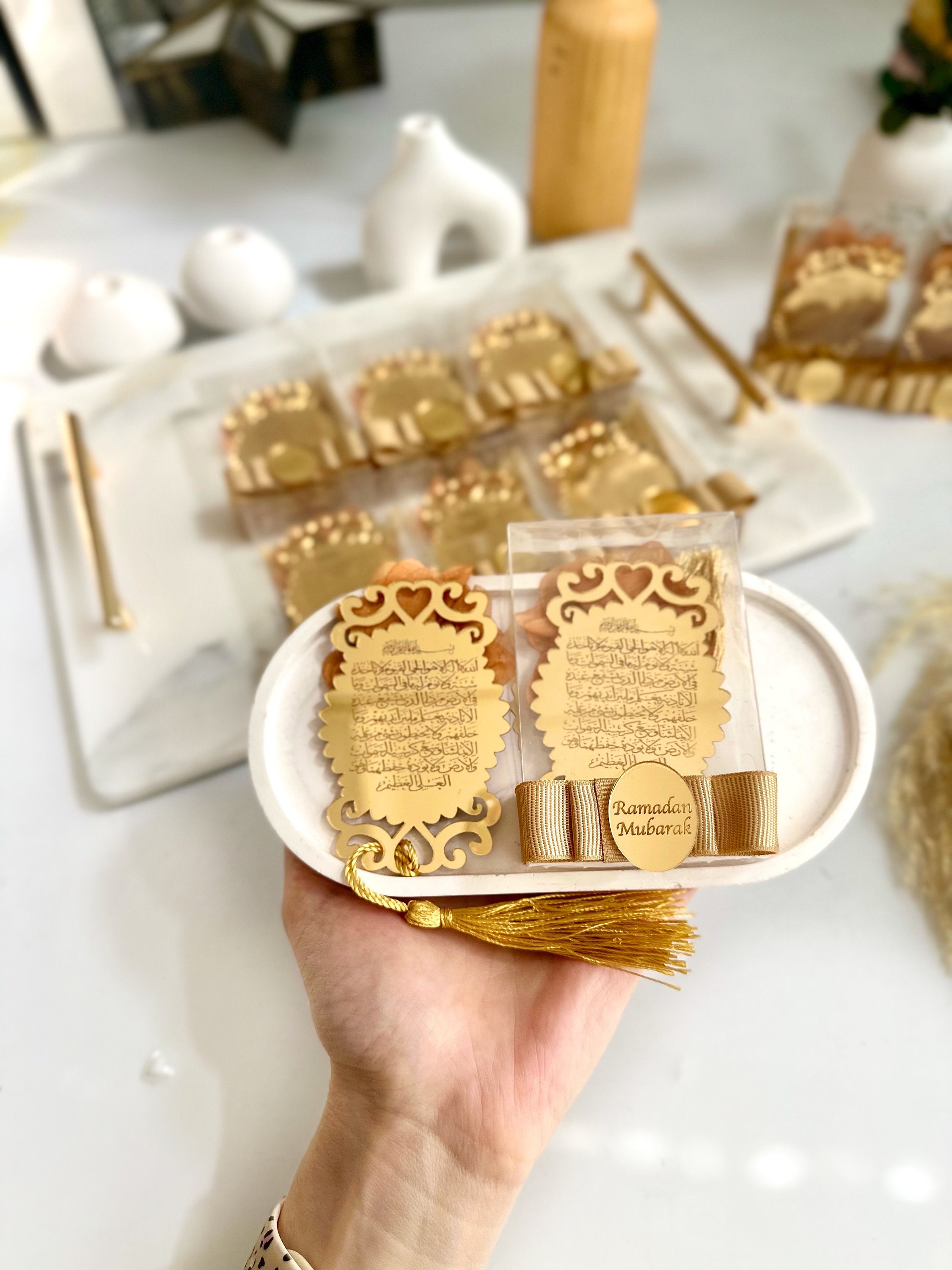 Magneti d'oro Ayatul Kursi in scatola, Regali Eid, Regali Ramadan, Regali per amici musulmani, Regali Ramadan, Regalo Hajj, Bomboniere nuziali, Bombon