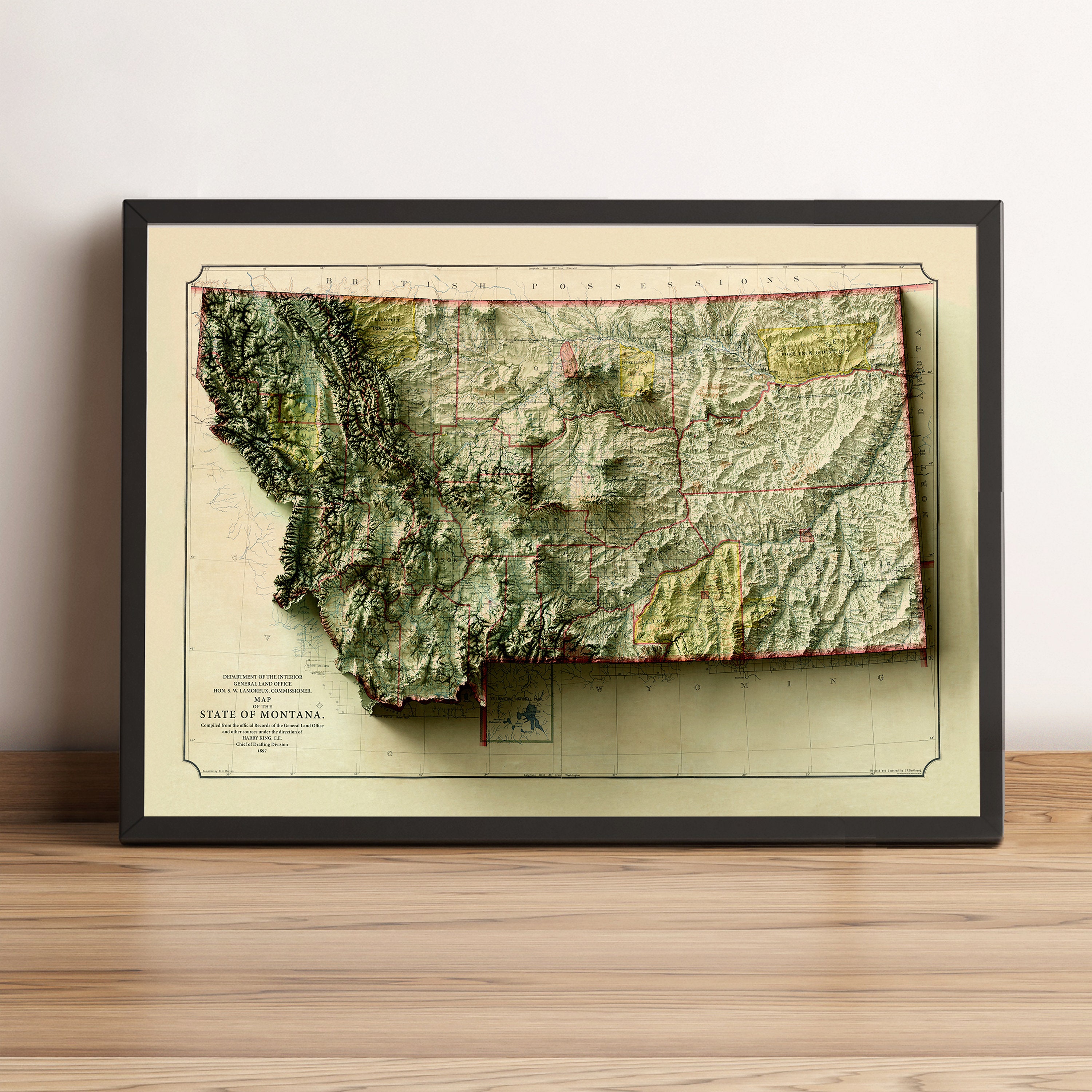 Mappa del Montana, Mappa del Montana in rilievo 2D, Stampa poster del Montana, Mappa vintage del Montana, Vecchia mappa del Montana, Regalo Montana -