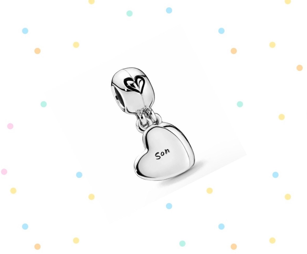 Ciondolo pendente a forma di cuore con madre e figlio, ciondoli per braccialetti, ciondoli in argento, ciondoli, ciondoli europei, ciondoli con pietra