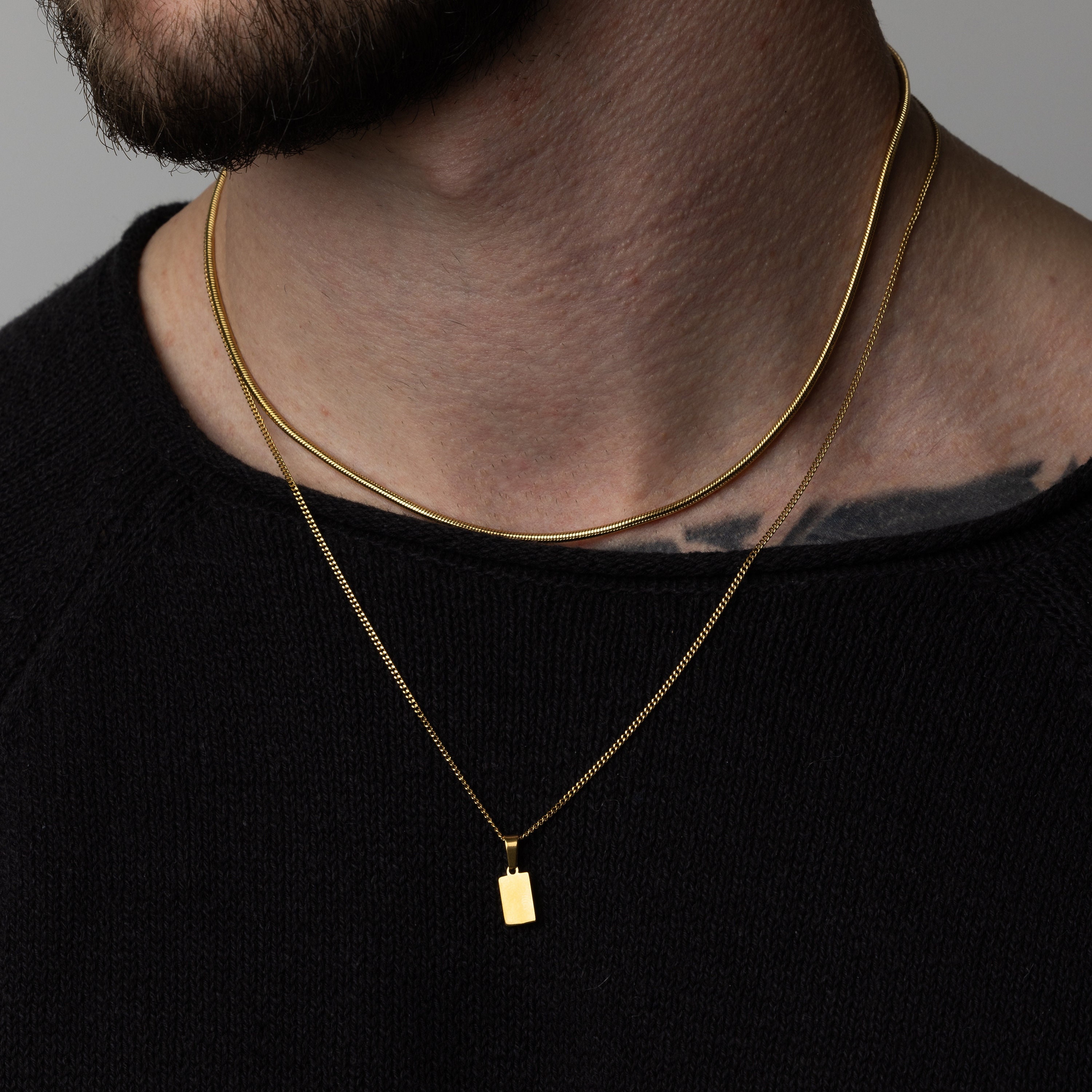 Collana con ciondolo in oro Mini Bar - Ciondolo in oro minimalista per uomo - Gioielli da uomo - Ciondolo con catena in oro - Collana in oro da uomo d