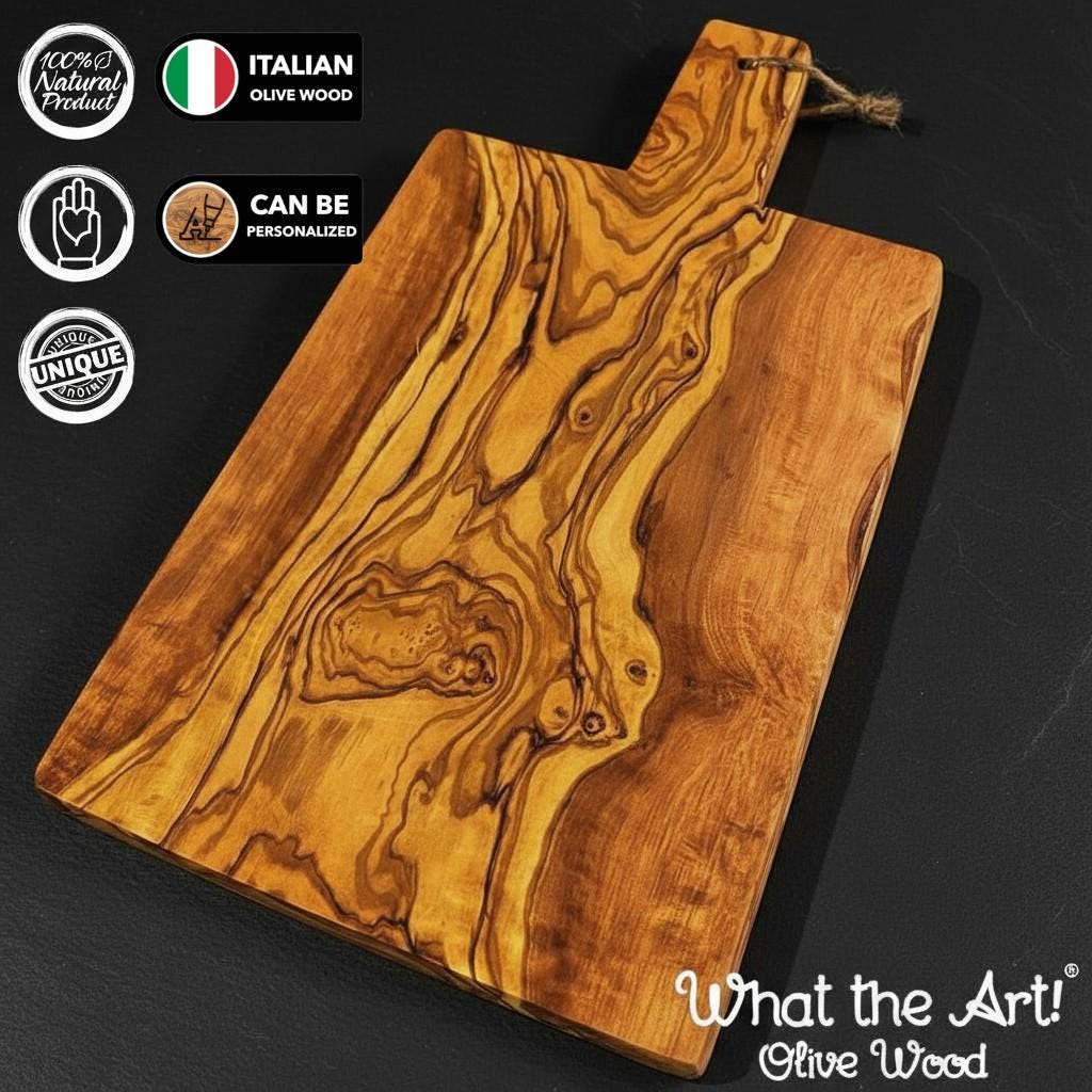 WTA! Olive Wood «Berlin» | Tagliere in legno d'ulivo, tagliere da portata + ciotole per salse | Fatto a mano | Tagliere rustico in legno massello