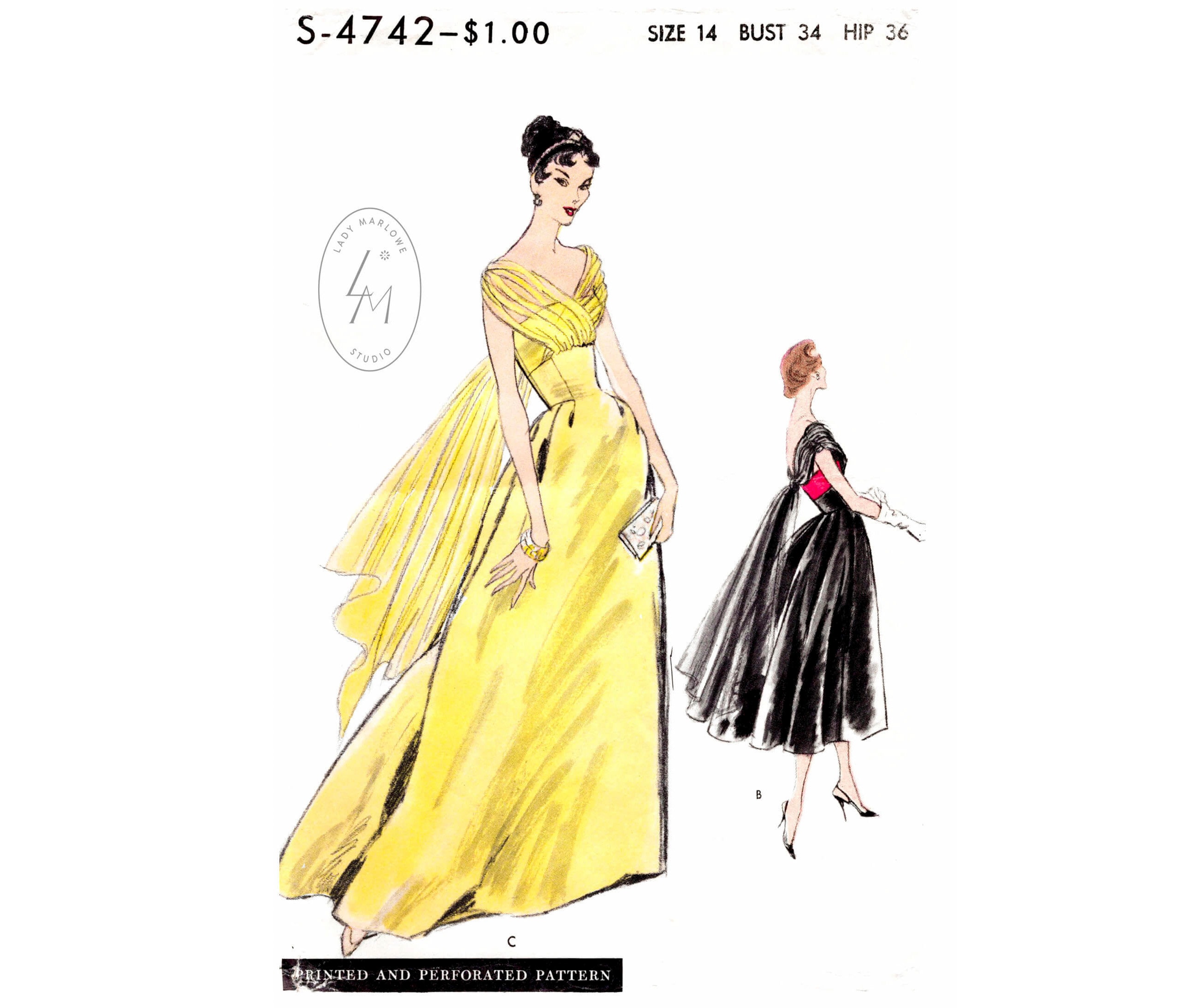 modello di cucito vintage anni '50 abito da sera da ballo anni '50 in due lunghezze riproduzione / SCEGLI LA TUA TAGLIA Busto 32 34 36 38