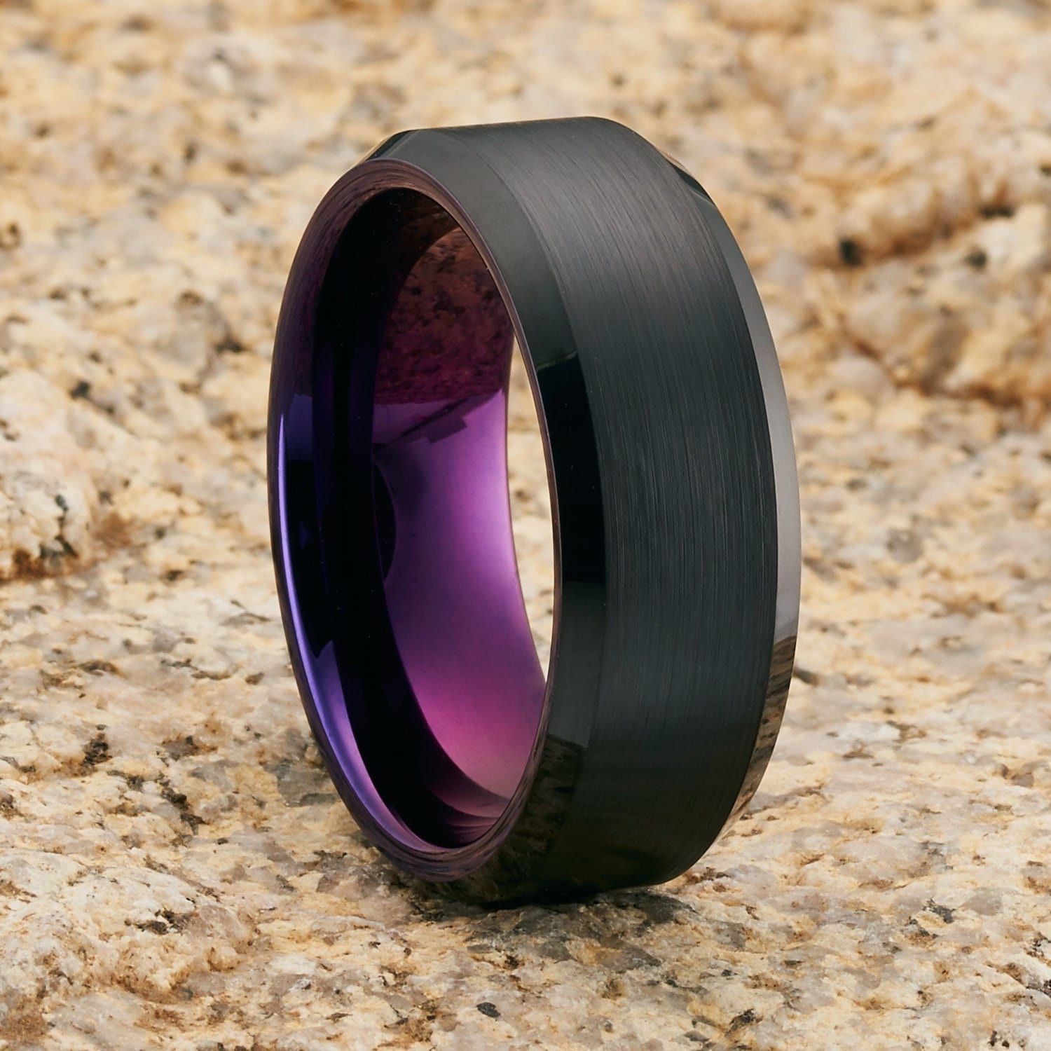 Fede nuziale viola, fede nuziale in tungsteno nero, fede nuziale in tungsteno, fede nuziale in tungsteno unica, anello di fidanzamento da 8 mm e 6 mm,