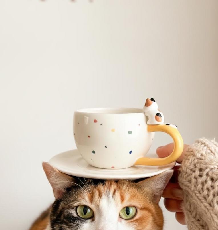 Tazza in ceramica a forma di gatto, regali per amanti dei gatti, simpatica tazza da tè a forma di gatto, regalo a tema gatto, tazza da caffè a forma d