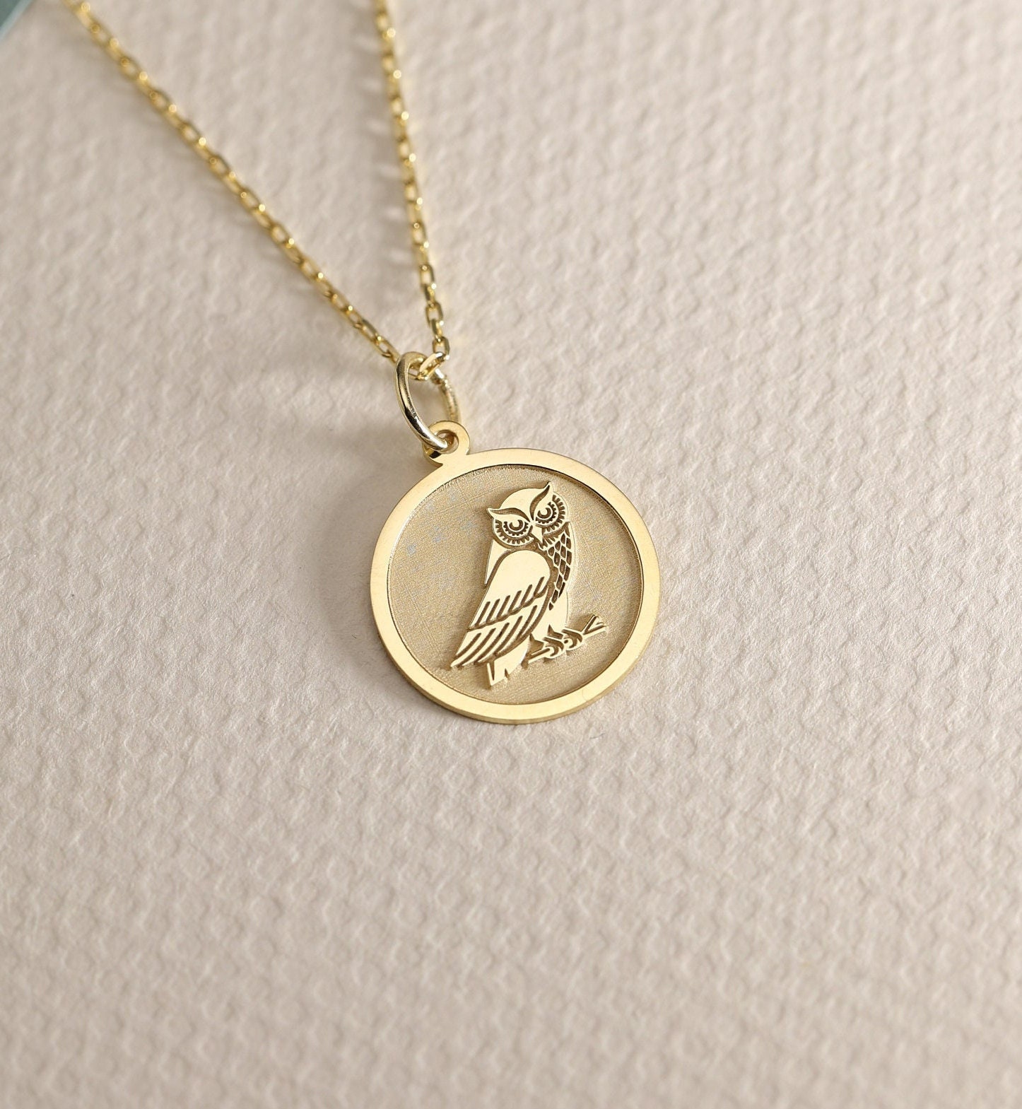 Collana gufo in oro massiccio 14k vero oro, ciondolo gufo personalizzato, ciondolo gufo, collana animale, ciondolo gufo in oro vero 14k