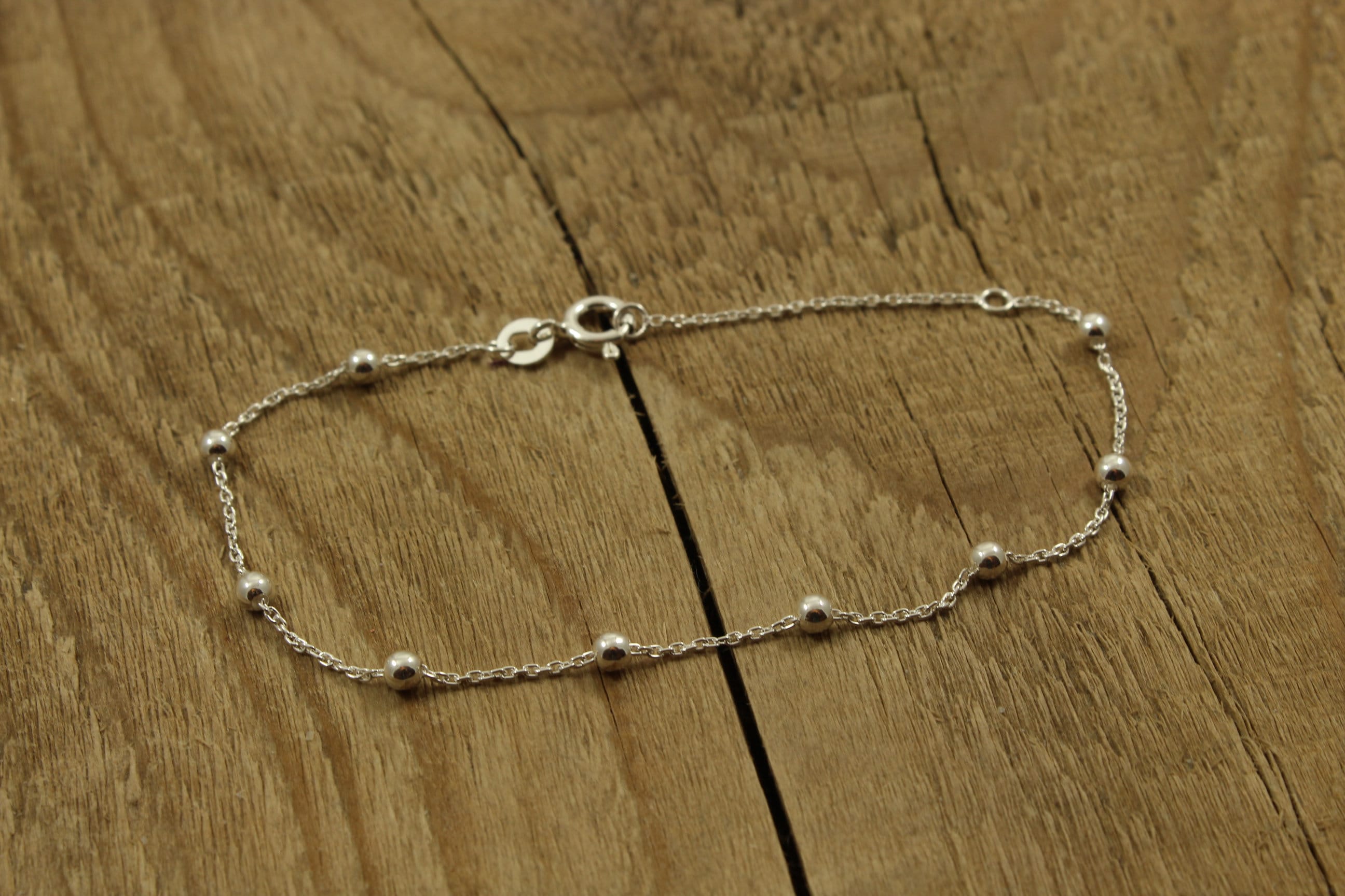 Bracciale con perline in argento sterling, bracciale con perline satellitari, catena in argento sterling, bracciale in argento, bracciale con perline
