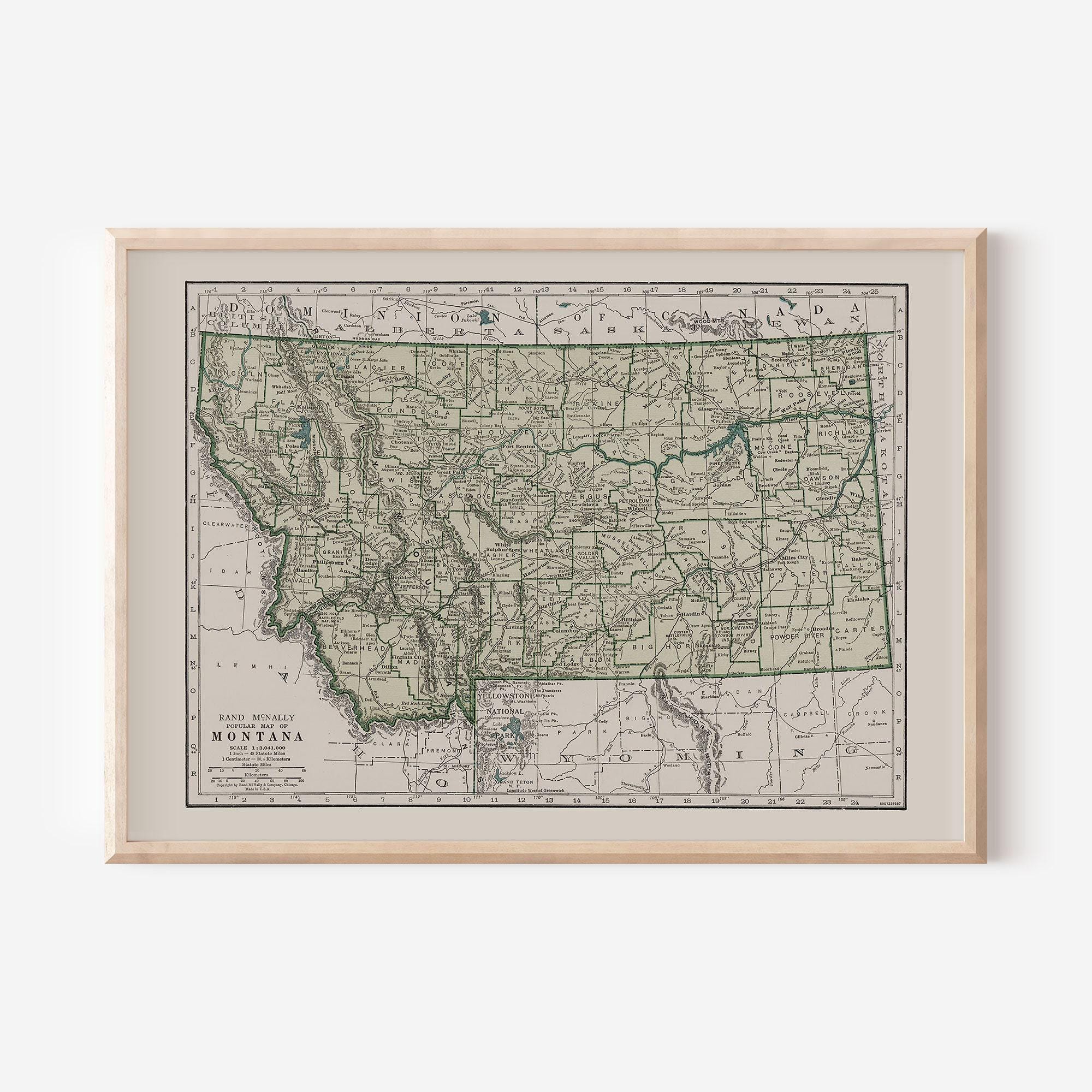 MAPPA VINTAGE DEL MONTANA, Mappa d'epoca del Montana, Riproduzione di alta qualità, Stampa di mappe antiche, Arte murale d'epoca, Mappa antica, Arte m