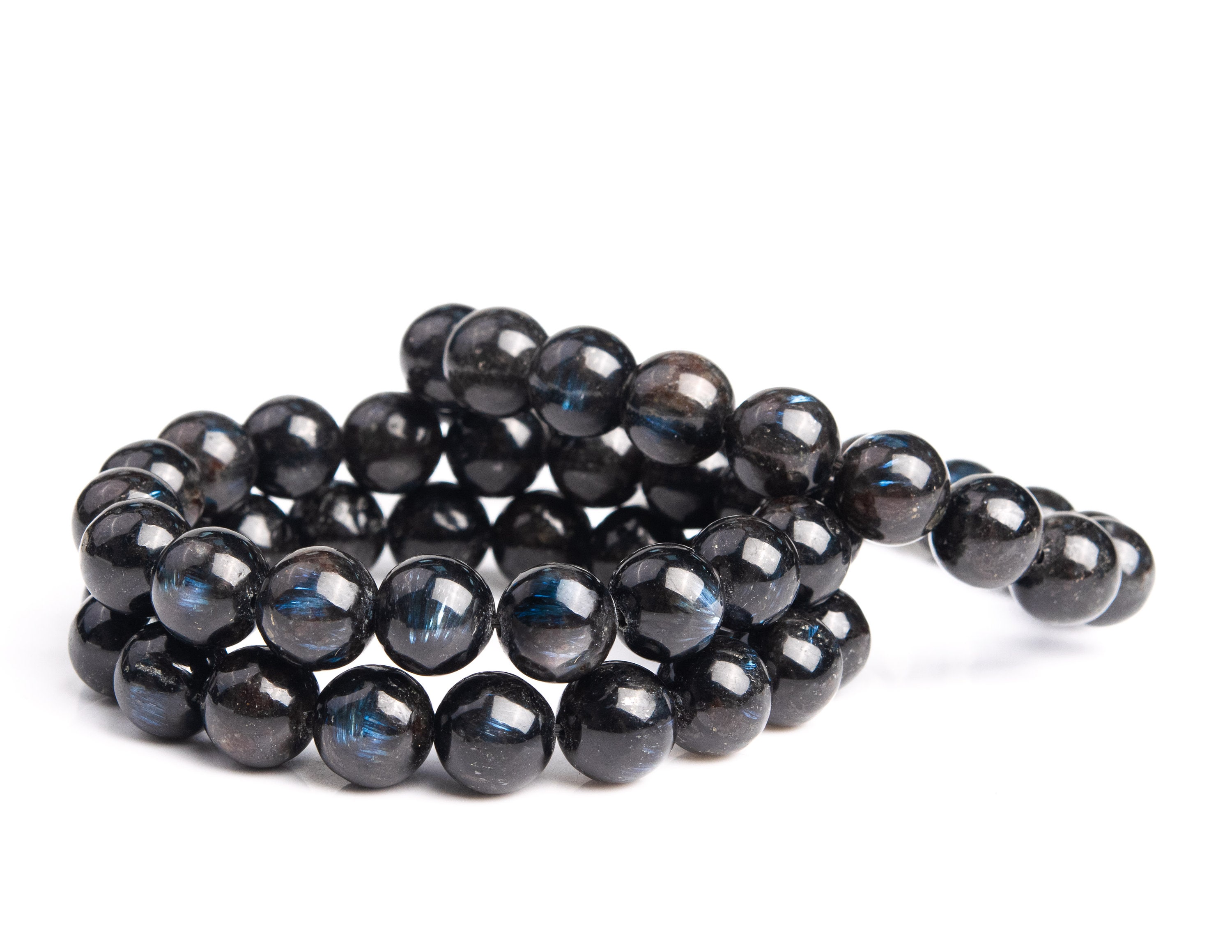 Perline sfuse di Arfvedsonite blu iridescente naturale di grado AA rotonde da 7 mm, 7-8 mm, 8 mm, 8-9 mm, 9 mm, 9-10 mm, 10 mm, 10-11 mm, 11 mm