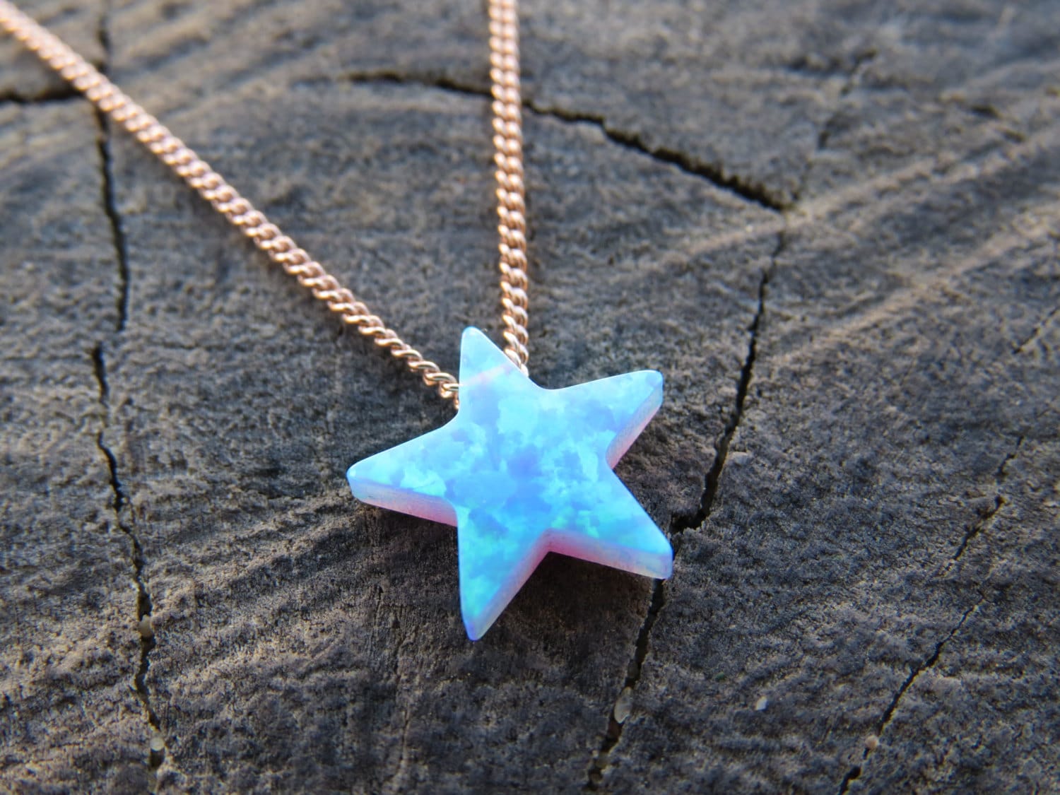 Collana di opale, collana di opale a stella, collana di opale in argento, gioielli di opale, collana di opale blu, collana di opale a stella bianca, p