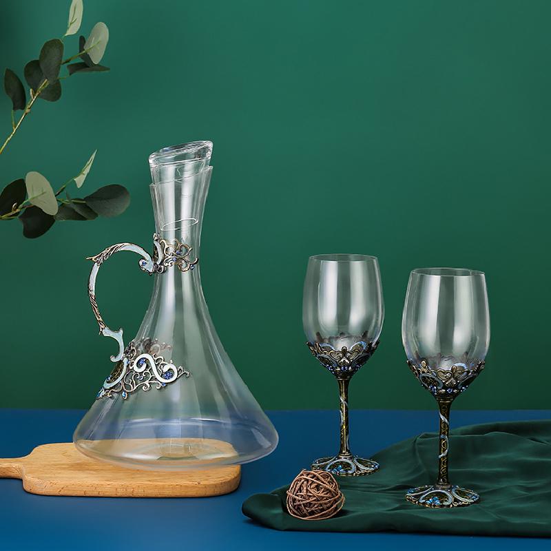 Eleganti bicchieri da vino in smalto, decanter, bicchieri da vino in cristallo, set di bicchieri da vino vintage, bicchieri da vino per matrimoni, reg