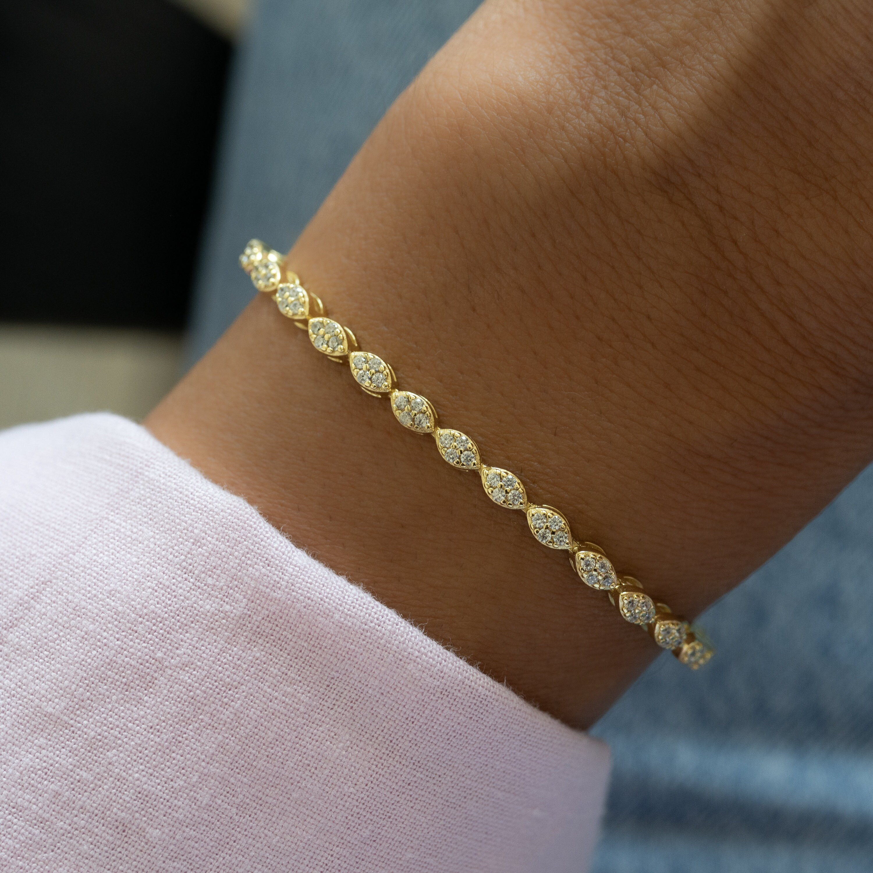 Bracciale tennis, bracciale tennis in oro, bracciale tennis con zirconi cubici, bracciale delicato, bracciale con diamanti, regalo per lei, bracciale