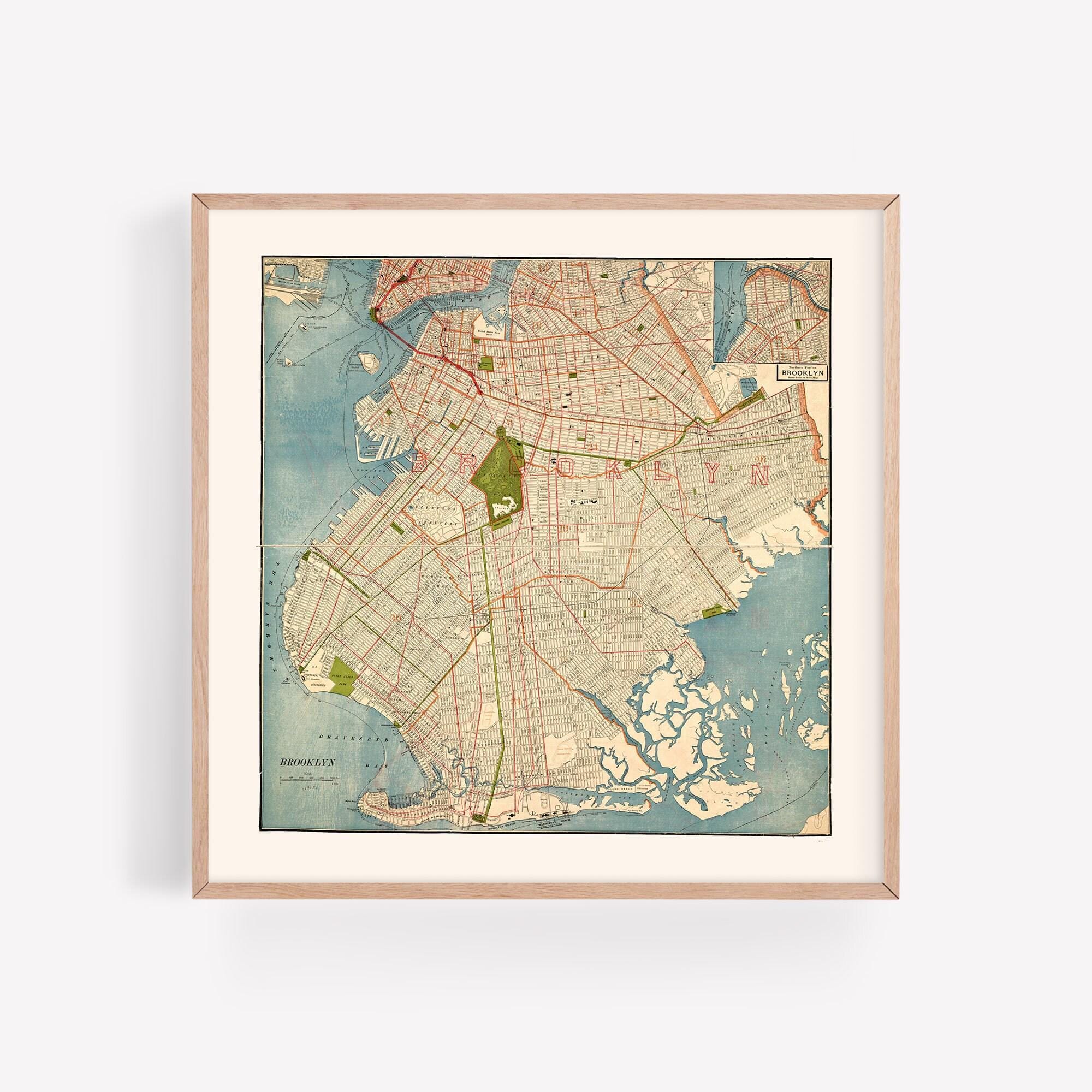 MAPPA DI BROOKLYN, Mappa retrò di New York City, Brooklyn, Mappa di Williamsburg, Mappa vintage di New York, Decorazione per dormitori, Arte murale pe