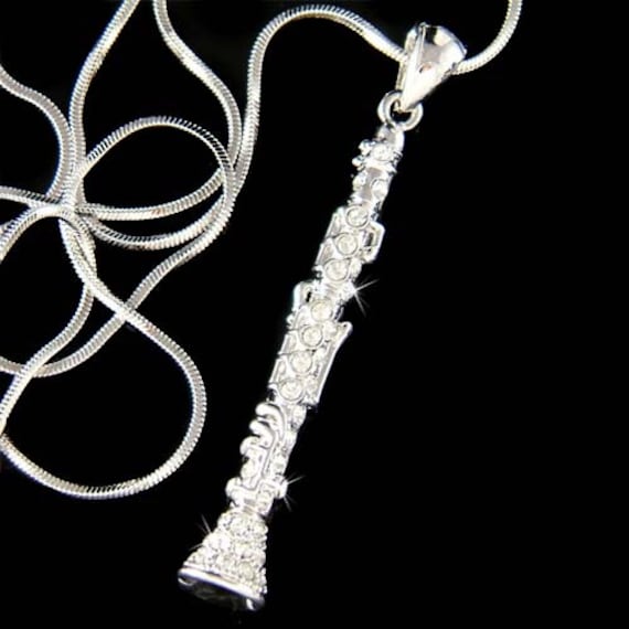 Collana con clarinetto in cristallo Swarovski, ciondolo per strumento a fiato, gioielli musicali, orchestra sinfonica, regali di Natale per 30o e 40o