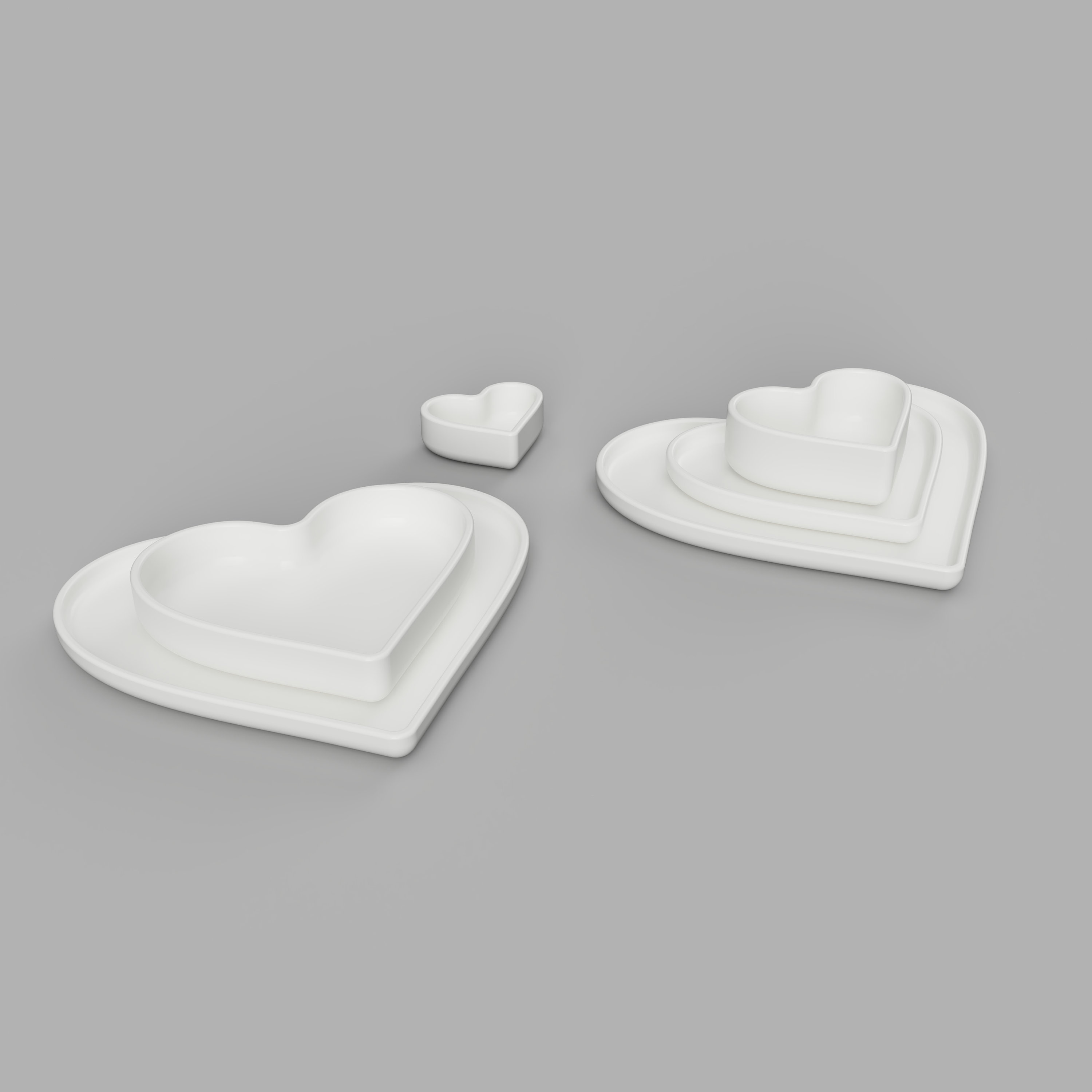 File STL - Set di piastre a forma di cuore in miniatura in scala 1/6 e 1/12 (5 pezzi) STL per case delle bambole e progetti in miniatura (licenza comm