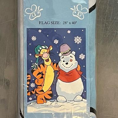 Disney Holiday | Disney Snowman Pooh With Tigger Too Screen Printed Flag 1999 | Color: Blue | Size: 28" X 40"