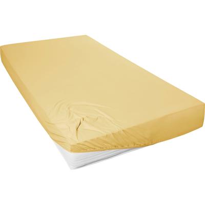 Spannbettlaken PRIMERA "Mako-Feinjersey Spannbetttuch", gelb (senf), B:140-160cm L:200cm, Mako-Jersey, Obermaterial: 100% Baumwolle, Laken, Geeignet für Standardmatratzen bis 22 cm, 100% Baumwolle Image