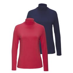 Stehkragenshirt LASCANA "aus weichem Viskose-Stretch", Damen, Gr. 40/42, pink (pink, navy), Single Jersey, Obermaterial: 95% Viskose, 5% Elasthan, unifarben, Basic, körpernah normal, hoch geschlossener Ausschnitt, Langarm, Shirts