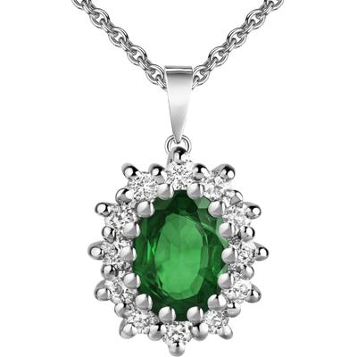 Kette mit Anhänger FIRETTI "Schmuck Geschenk Silber 925 Halsschmuck Ankerkette Anhänger Diana", grün (silberfarben, grün, kristallweiß), Halsketten, Damen, Silber 925 (Sterlingsilber), L: 45cm B: 1,1mm, Made in Germany - mit Zirkonia (synth.), B:1,1mm Image