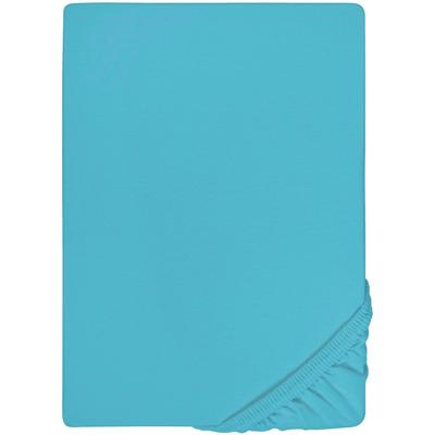Spannbettlaken BIBERNA "Thea", blau (türkis), B:120-130cm L:200-220cm, Jersey-Elasthan, Obermaterial: 97% Baumwolle, 3% Elasthan, Laken, aus Baumwolle, für Matratzen bis 25 cm Höhe, Bettlaken, Spannbetttuch Image