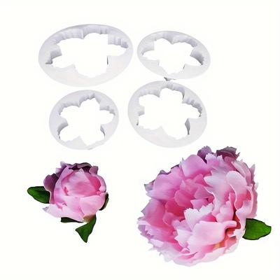 TEMU 4pcs, Peony Fondant Cutters, Cookie Cutter Set, Biscuit Molds, Baking Tools, Kitchen Accessories Image