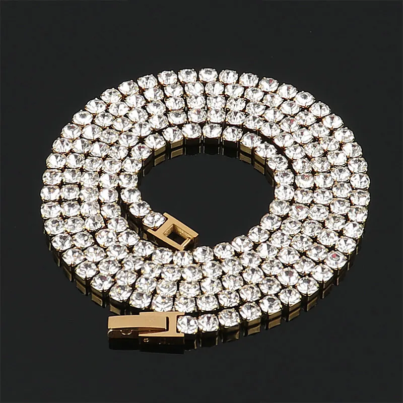 Collana a catena da tennis in acciaio inossidabile 316L 4mm per donna Collane girocollo con zirconi in cristallo Hip Hop Gioielli da uomo