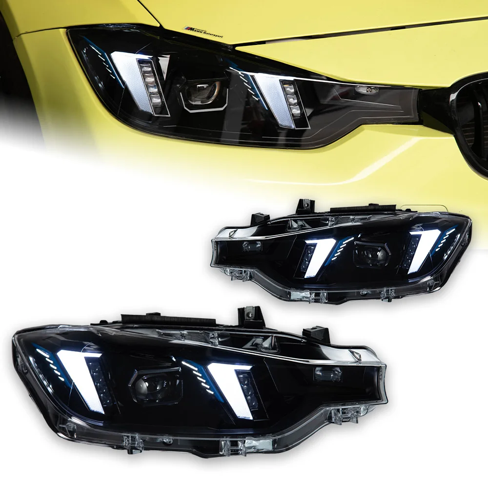 Fari LED AKD per BMW F30 2012-2019, Fari anteriori F31 F35 con effetto occhi di serpente, Luci diurne a LED (DRL) con indicatori di direzione, abbaglianti e anabbaglianti, Accessori automobilistici