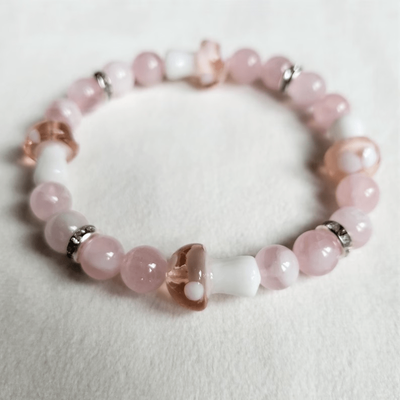 TEMU 1pc Elegant Natural Stone Mushroom Fashion Wind Glass Faux Gemstone Pink Beaded Bracelet Women Daily Gift