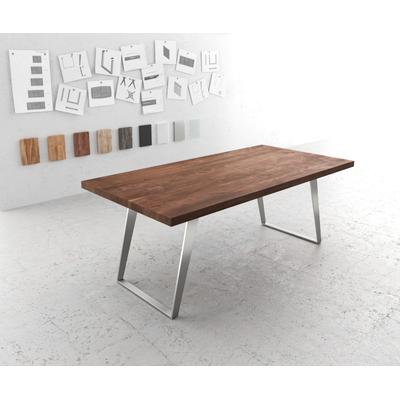 DELIFE Esstisch Edge 200x100 XL Akazie Braun Edelstahl Schräg, Esstische Image