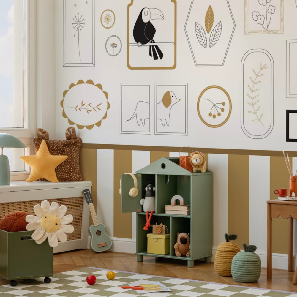 Carta da parati panoramica cornici infantili, Giallo 300 x 2