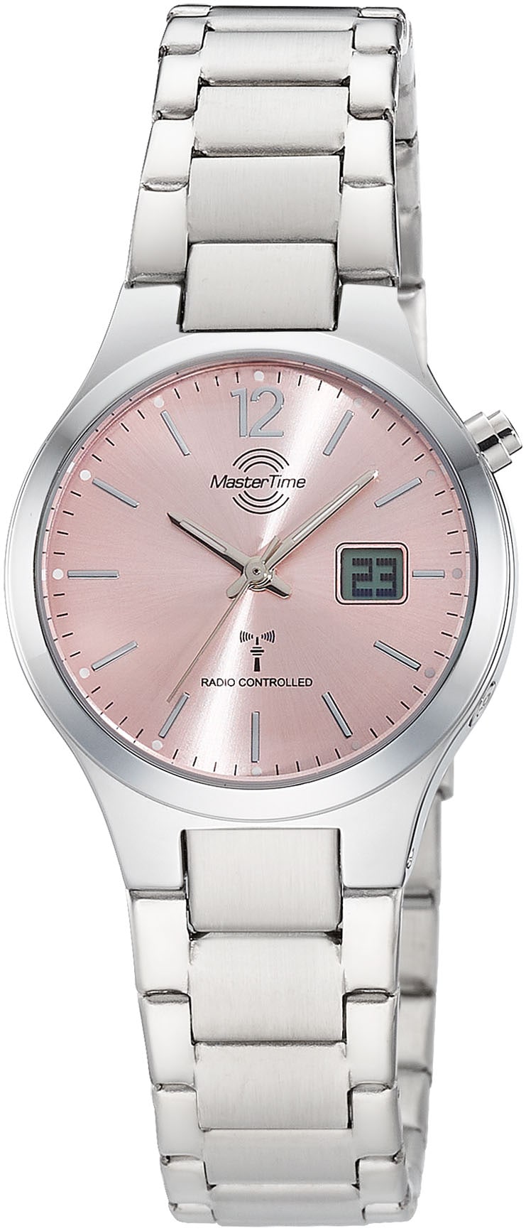 Funkuhr MASTER TIME, silber (silberfarben, rosa), Armbanduhren, Damen, Quarzuhr, Armbanduhr, Damenuhr, Edelstahlarmband, analog, digital Image