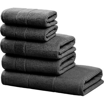 Handtuch Set MY HOME "Kimi, Duschtuch, Handtücher und Gästetücher", grau (schiefer), 5 tlg., Walkfrottee, Walkfrottee, Obermaterial: 100% Baumwolle, Handtuch-Sets, 100% Baumwolle, einfarbig, weich, mit Bordüre, besondere Struktur Image