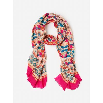 J.McLaughlin Women's Reed Scarf in Blooming Stripes Oblong Off White/Blue/Pink | Wool